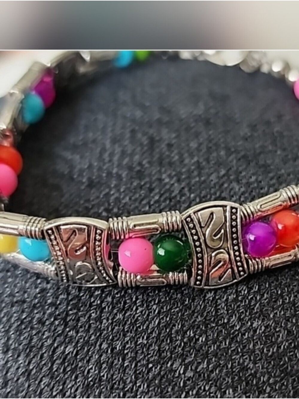 😎Beaded Tribal Boho Silver Plated  Bracelet